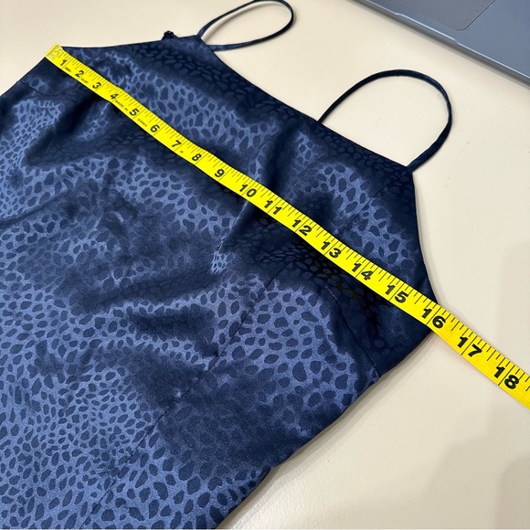 Sophie Rue Ella Navy Blue Satin Leopard Print Mini Slip Dress Lightweight - Picture 6 of 9